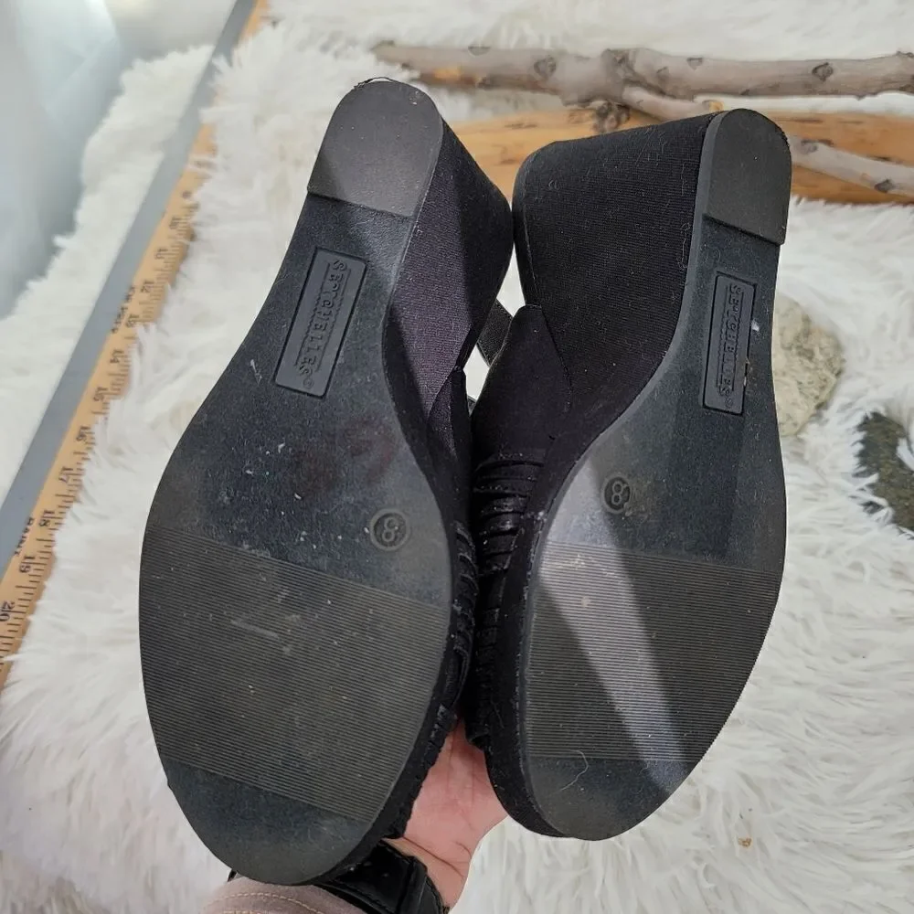Seychelles Martini black fabric wedge slingback